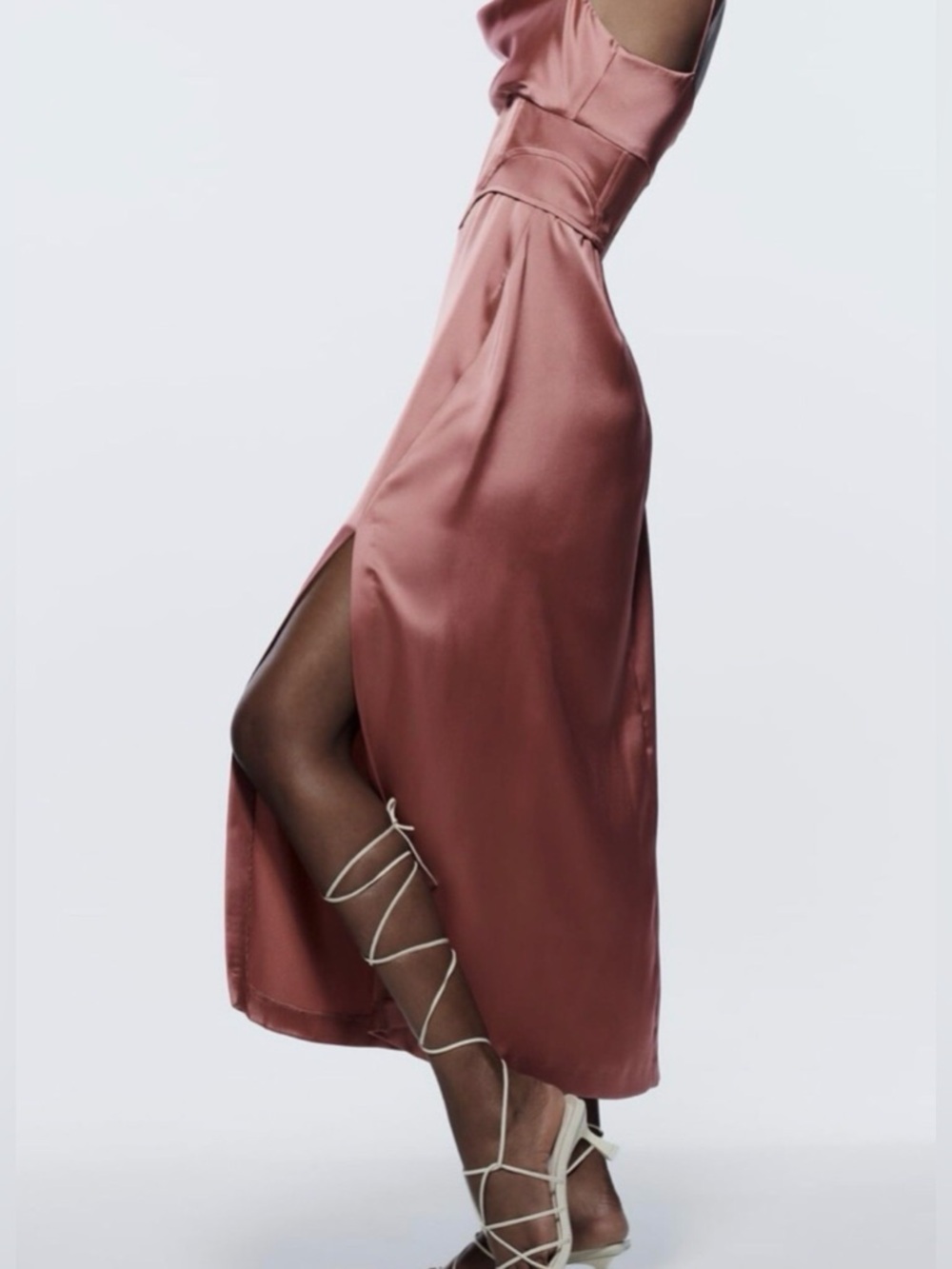 Zara Corsetry Satin Slip Midi Dress with Side Slit in Rose Dust EUC Size Small - Picture 4 of 12